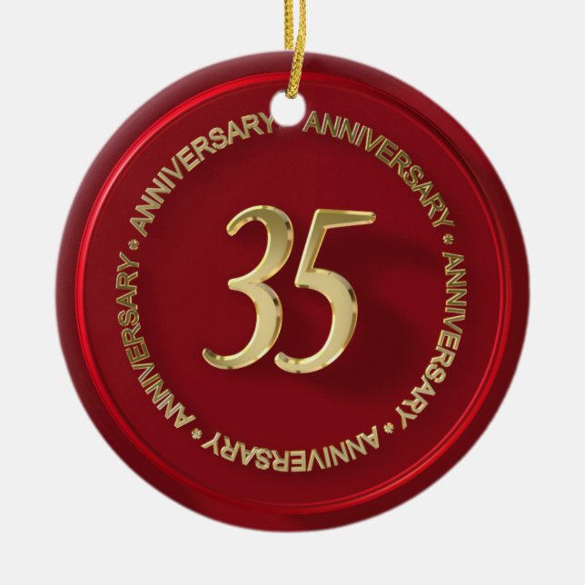 35th anniversary red wax seal ceramic tree decoration (Front)