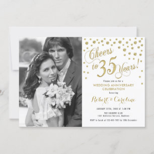 35th Anniversary with Photo - Gold White Invitation