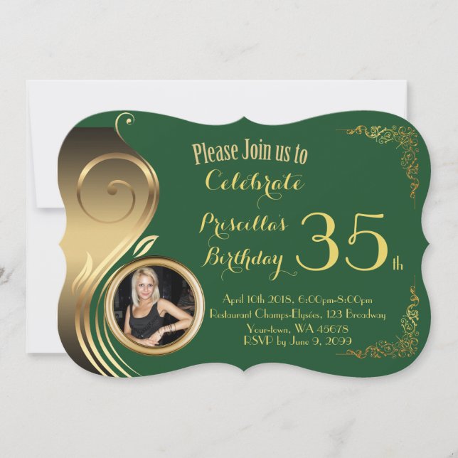 35th,any age Birthday Invitation PHOTO,Gatsby styl (Front)