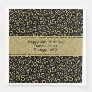 35th Birthday Age Number Pattern Gold/White Napkin