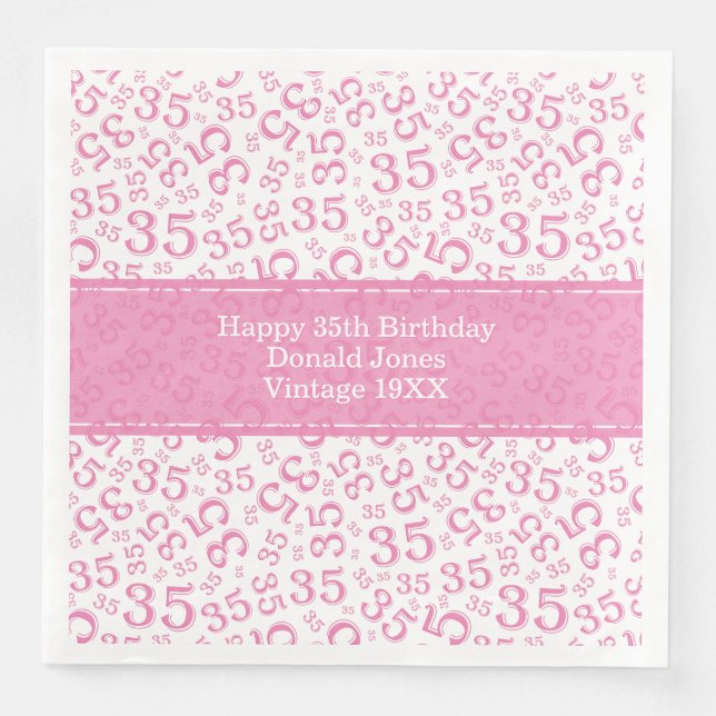 35th Birthday Age Number Pattern Pink/White Napkin (Front)