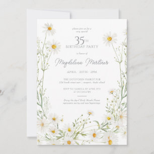 35th Birthday April Birth Month Flower Daisy Invitation