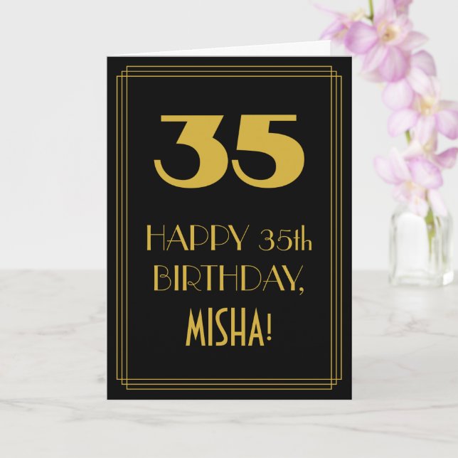 35th Birthday ~ Art Deco Inspired Look "35" & Name Card (Orchid)