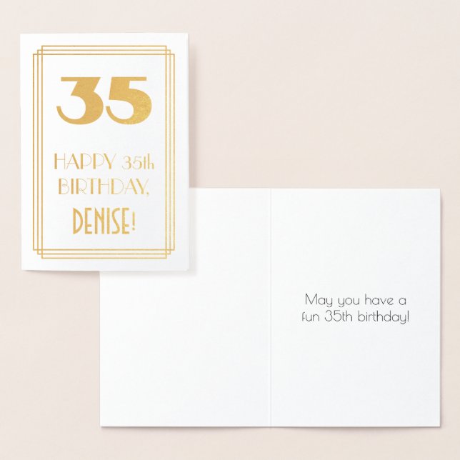 35th Birthday: Art Deco Inspired Look "35" & Name Foil Card (Display)