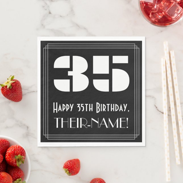35th Birthday: Art Deco Inspired Look "35" + Name Napkin (Insitu)