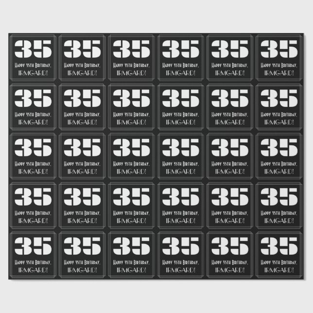 35th Birthday: Art Deco Inspired Look "35" & Name Wrapping Paper (Flat)