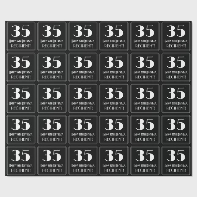 35th Birthday - Art Deco Inspired Look "35", Name Wrapping Paper (Seam)