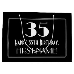35th Birthday: Art Deco Inspired Style "35", Name Large Gift Bag