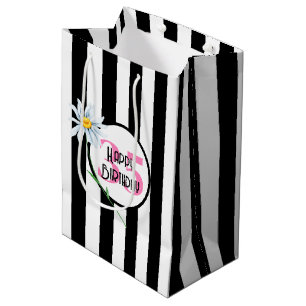 35th Birthday Black And White Stripes Medium Gift Bag