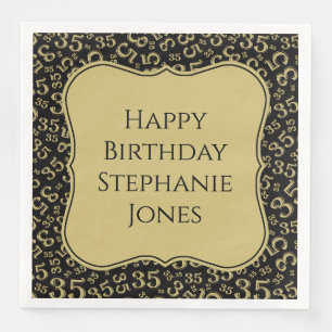 35th Birthday Black/Gold Bracket Number Pattern Napkin