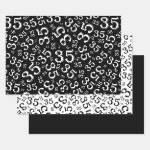 35th Birthday Black/White Random Number Pattern 35 Wrapping Paper Sheet