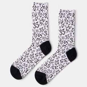 35th Birthday Black/White Random Number Pattern Socks