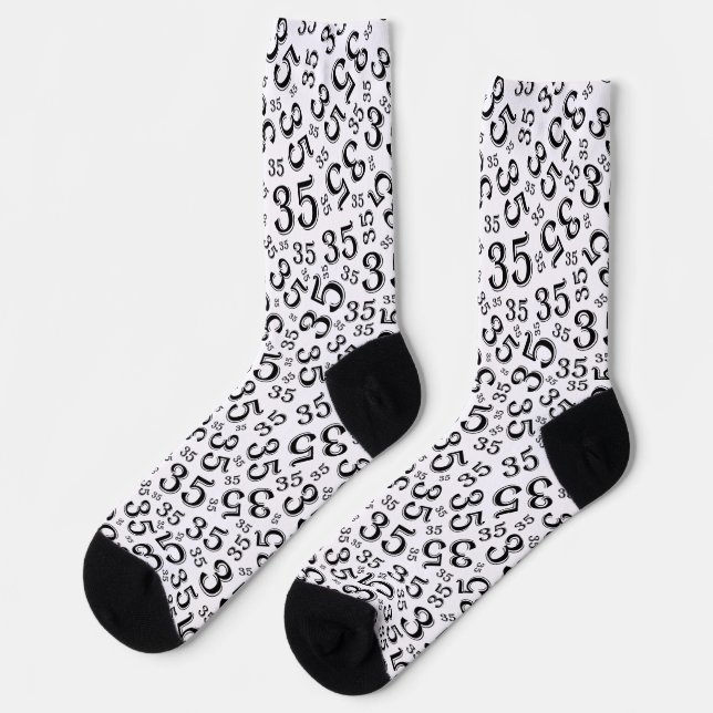 35th Birthday Black/White Random Number Pattern Socks (Left)