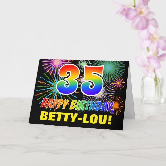 35th Birthday: Bold, Fun, Fireworks, Rainbow 35 Card (Orchid)