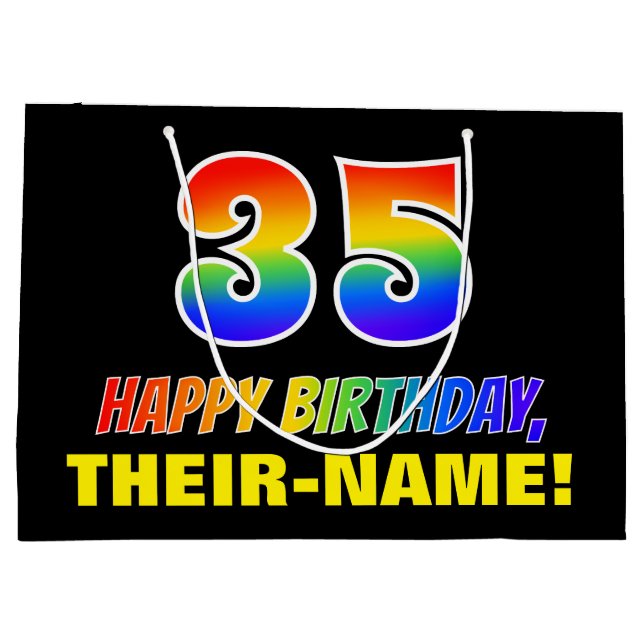 35th Birthday: Bold, Fun, Simple, Rainbow 35 Large Gift Bag (Back)