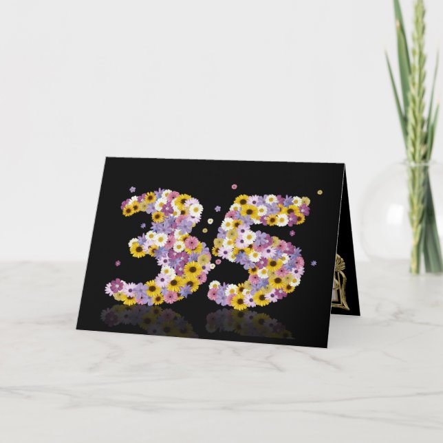 35th birthday card with flowery letters (Front)