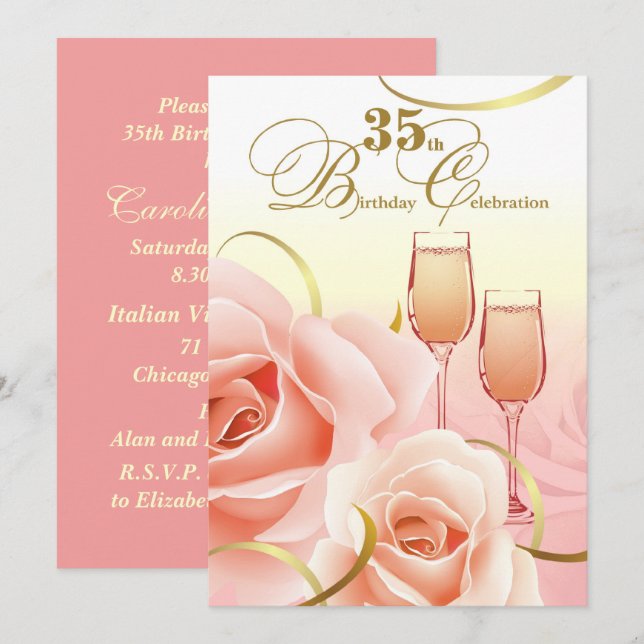 35th Birthday Celebration Custom Invitations (Front/Back)