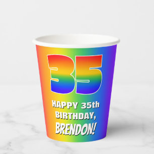 35th Birthday: Colorful, Fun Rainbow Pattern # 35 Paper Cups