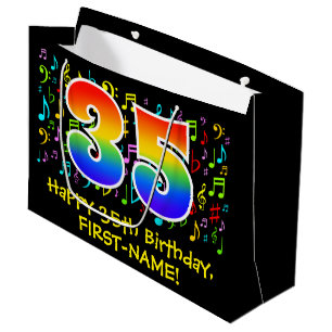 35th Birthday - Colorful Music Symbols, Rainbow 35 Large Gift Bag