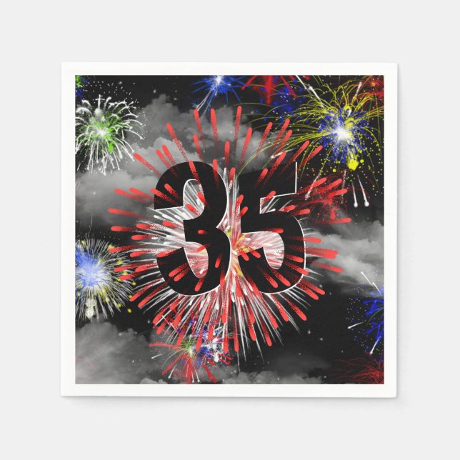 35th Birthday Fireworks In Clouds Napkins (Front)