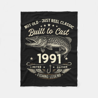 35th Birthday Fishing Gift Men Original 1991 Lied Fleece Blanket