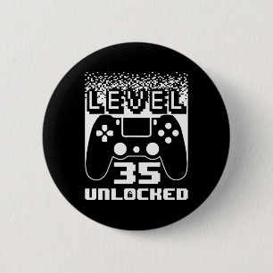 35th Birthday For Men Level 35 Unlocked Gamer 35 Y 6 Cm Round Badge