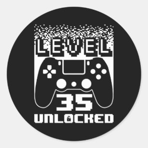 35th Birthday For Men Level 35 Unlocked Gamer 35 Y Classic Round Sticker