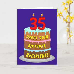 35th Birthday: Fun Cake and Candles + Custom Name Card