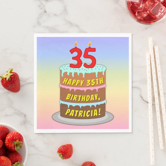 35th Birthday: Fun Cake and Candles + Custom Name Napkin (Insitu)