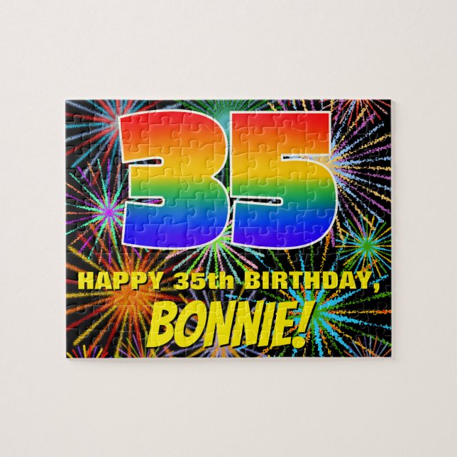 35th Birthday: Fun, Colourful Celebratory Firework Jigsaw Puzzle (Horizontal)
