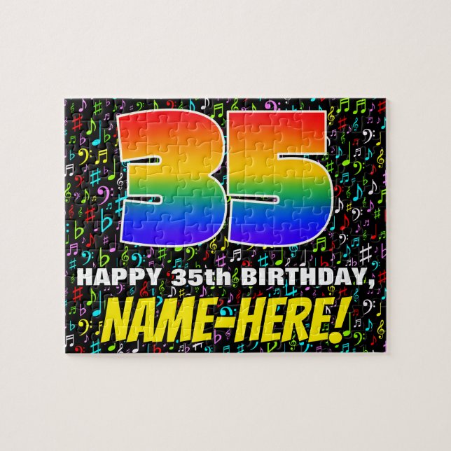 35th Birthday — Fun, Colourful Music Symbols & “35 Jigsaw Puzzle (Horizontal)