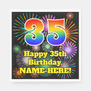35th Birthday: Fun Fireworks Pattern + Rainbow 35 Napkin