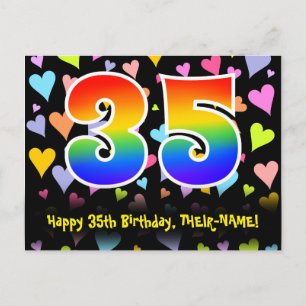 35th Birthday: Fun Hearts Pattern, Rainbow 35 Postcard
