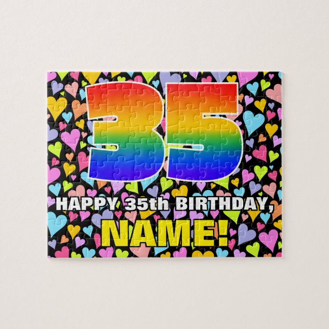 35th Birthday — Fun, Loving Heart Shapes + “35” Jigsaw Puzzle (Horizontal)