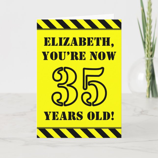 35th Birthday: Fun Stencil Style Text, Custom Name Card (Front)