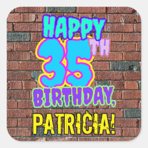 35th Birthday – Fun, Urban Graffiti Inspired Loo Square Sticker