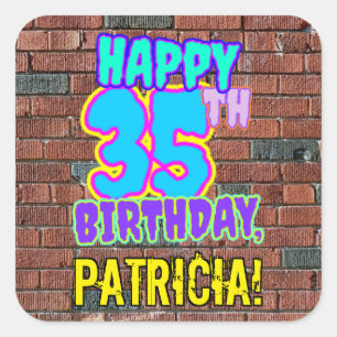 35th Birthday – Fun, Urban Graffiti Inspired Look Square Sticker