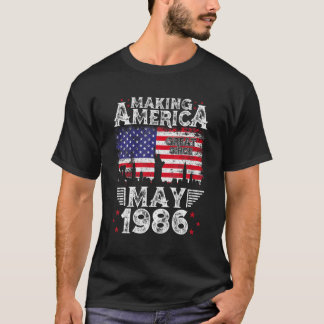 35Th Birthday Gift May 1986 American Flag 35 Years T-Shirt