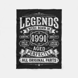 35th Birthday Gifts Vintage Legends Born In 1991 Fleece Blanket