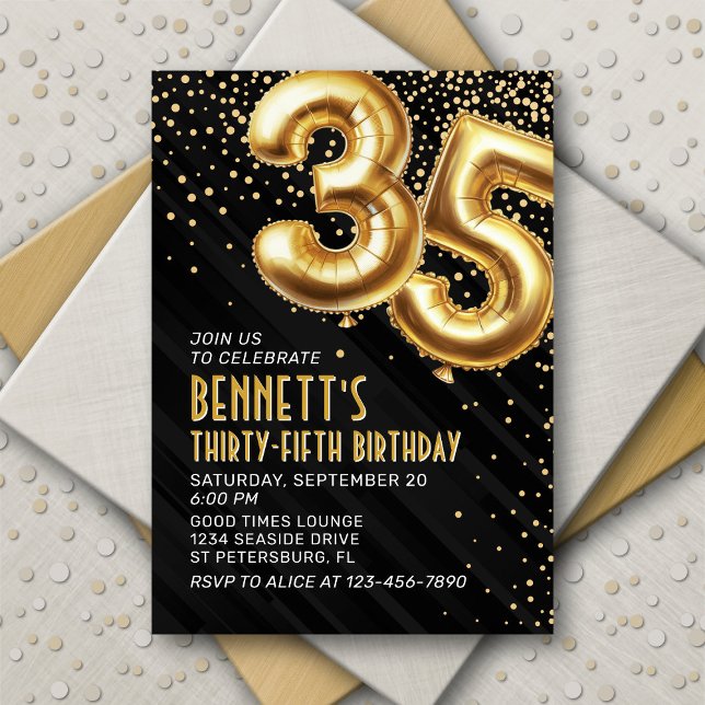 35th Birthday Gold Black Invitation (Creator Uploaded)