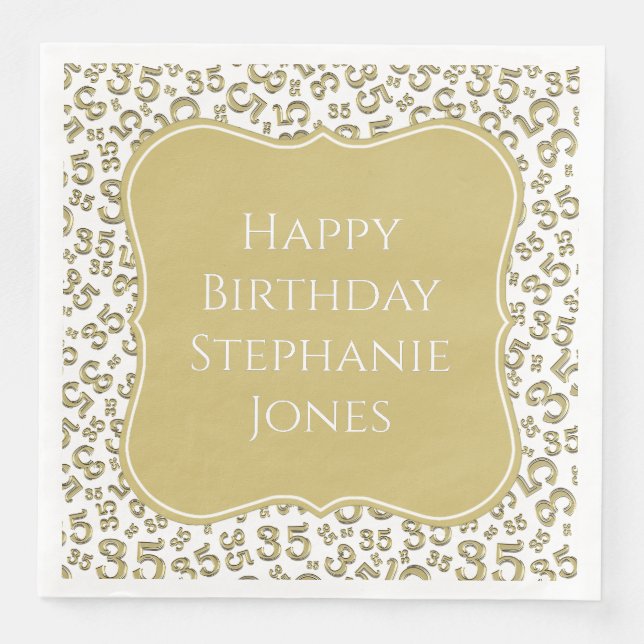 35th Birthday Gold/White Bracket Number Pattern Napkin (Front)
