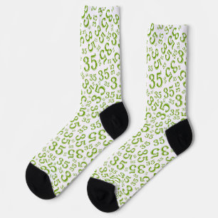 35th Birthday Green Random Number Pattern Socks