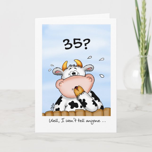 35th Birthday- Humourous Card with surprised cow (Front)