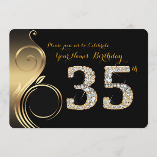 35th,Birthday Invitation,Number Diamond,Photo Invitation
