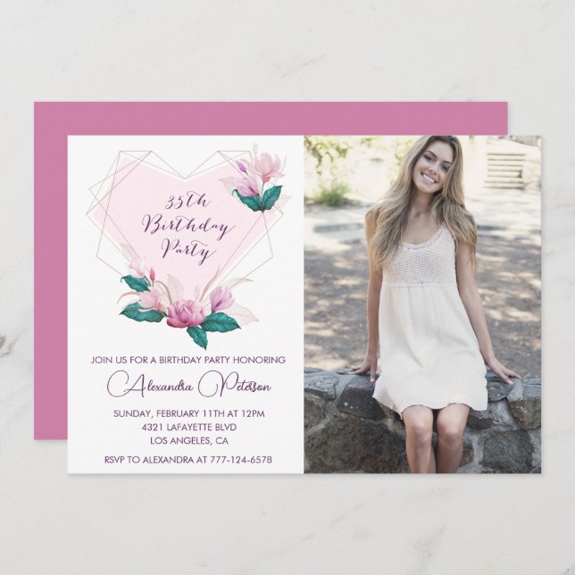 35th birthday invitations Elegant Boho Photo (Front/Back)