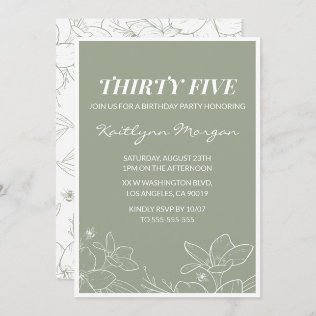 35th birthday invitations Elegant Floral (Front/Back)