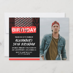 35th birthday invitations Men Party Photo Red 