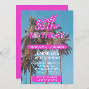 35th birthday invitations Pink Tropical Palm tree