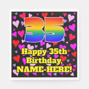 35th Birthday: Loving Hearts Pattern, Rainbow # 35 Napkin