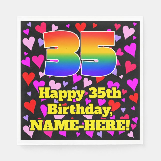 35th Birthday: Loving Hearts Pattern, Rainbow # 35 Napkin (Front)